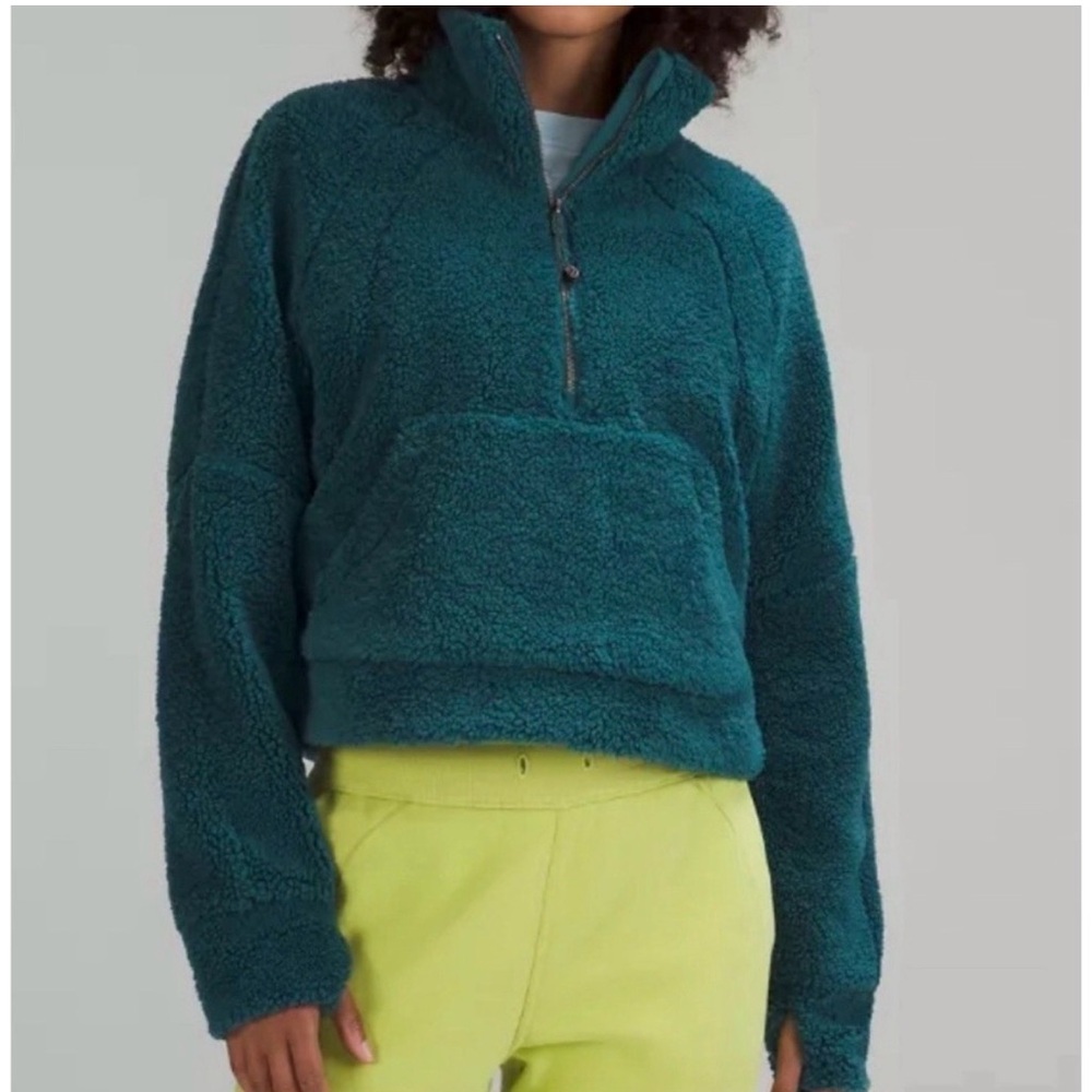 Lululemon Scuba Oversized Cropped Fleece Funnel Neck Green Jasper Sz M/L NWT